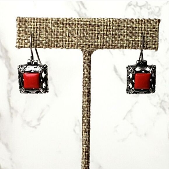 925 SILVER Square Filigree French Hook Earrings - Picture 1 of 7